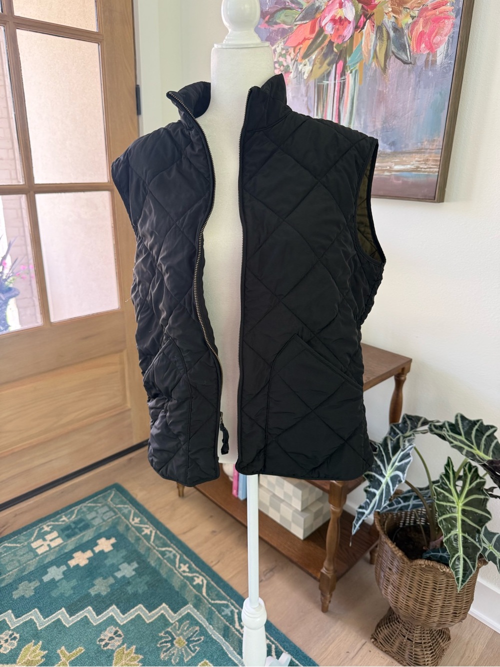 J. Crew Black Quilted Stand-Collar Vest